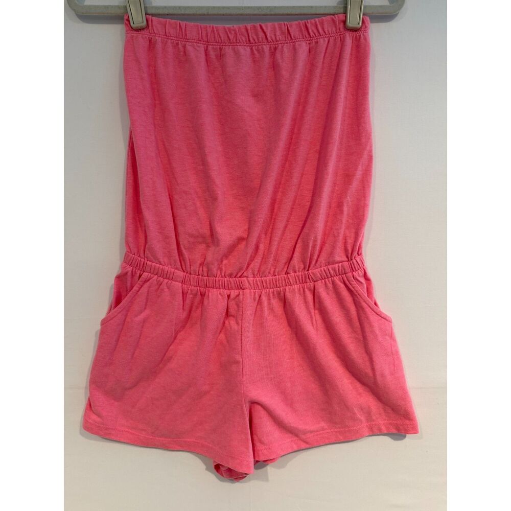 Old Navy Pink Strapless Romper XS Cotton Blend Tube Top Summer Beach Pockets